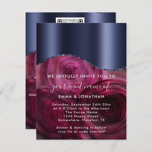 Carte Frontière Rose de Bourgogne QR Code Marsala Blue N (Devant / Derrière)