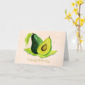 Carte Fruit vert Avocado en aquarelles Joyeux anniversai (Fleur jaune)