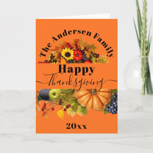 Carte Fruits Fleurs et Feuillage d'automne Joyeux Thanks (Devant)