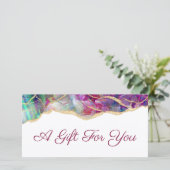 Carte Fuchsia aquamarine opale certificat cadeau design (Debout devant)