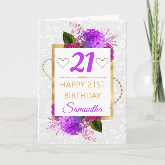 Carte Fuchsia et fleurs démodées violettes Anniversaire (Devant)