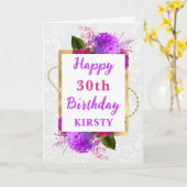 Carte Fuchsia et fleurs démodées violettes Anniversaire (Fleur jaune)