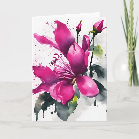 Carte Fuchsia - Fleurs aquarelles (Devant)