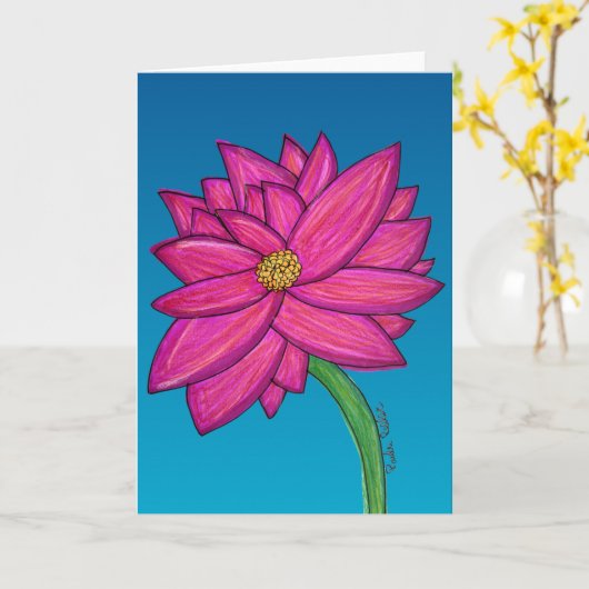 Carte Fuchsia Pink Flower with blue background (Fleur jaune)
