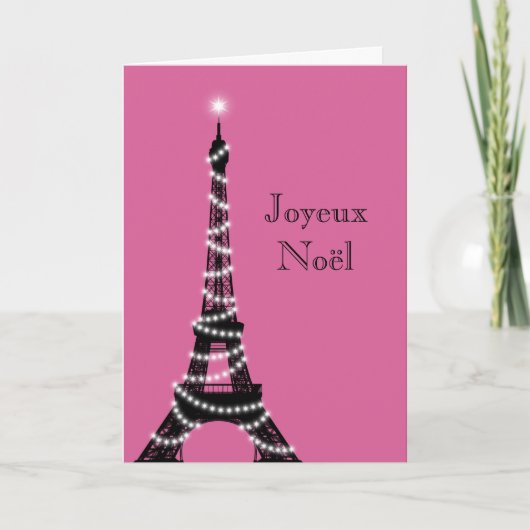 Carte fuchsia pour la Tour Eiffel pour les fêtes (Devant)
