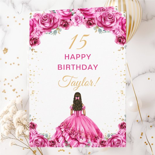 Carte Fuchsia Princesse Fleurs Joyeux Anniversaire