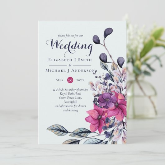 Carte Fuchsia Sage Automne Mariages de automne Invitatio (Debout devant)