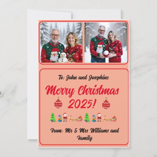 Carte Fully Customisable 2 Photo Traditional Xmas Card (Devant)