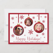 Carte Fun 3 Photo Collage Rouge Bauble Ornament Fête (Devant)