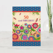 Carte Fun 50 Fabuleux Dragonfly Floral Colorful Age (Devant)