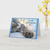 Carte Fun 70e anniversaire avec Humour animal chat (Fleur jaune)