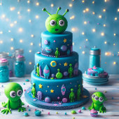 CARTE FUN ALIEN VERT ET THÈME ESPACE POUR L'ANNIVERSAIRE