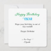 CARTE FUN ALIEN VERT ET THÈME ESPACE POUR L'ANNIVERSAIRE (Dos)