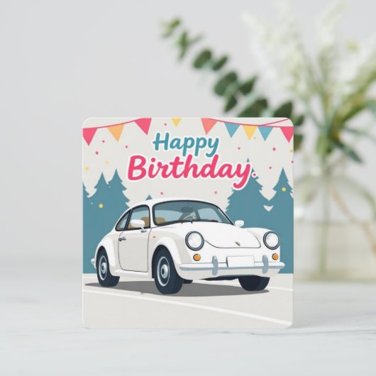 Carte Fun Auto-Thème Joyeux anniversaire (Debout devant)