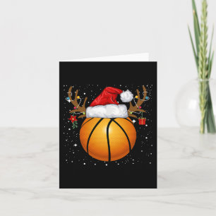Carte Fun Basketball Reindeer Santa Hat Noël