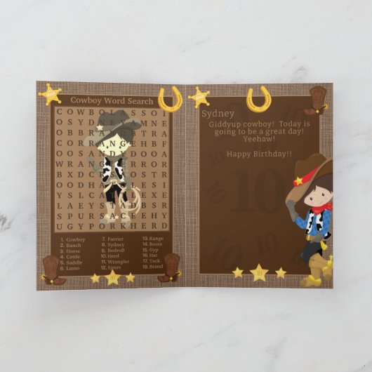 Carte Fun Boys Cowboy Word Recherche Joyeux Anniversaire (Intérieur)