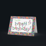 Carte Fun Bright Spots Motif sur Blue Sister Anniversair<br><div class="desc">Une carte d'anniversaire colorée pour une soeur,  avec des lettres multicolores et un motif brillant,  mousseux et rustique. Vous pouvez modifier le message intérieur si vous le souhaitez.</div>