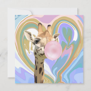 Carte Fun Bubblegum soufflant Giraffe Liquide Swirl Bleu
