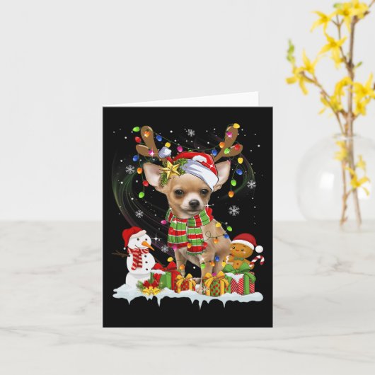 Carte Fun Chihuahua Noël Chien moche Santa Hat Lumières (Fleur jaune)