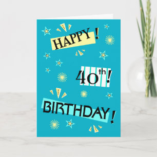 Carte Fun Color Block Happy 40th Birthday Greeting Card