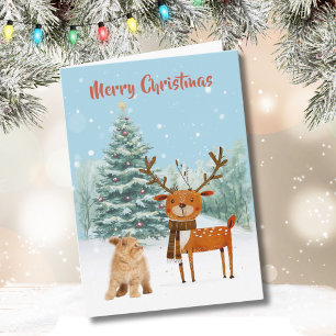 Carte Fun Curieux Chat et Rindeer élégant Noël