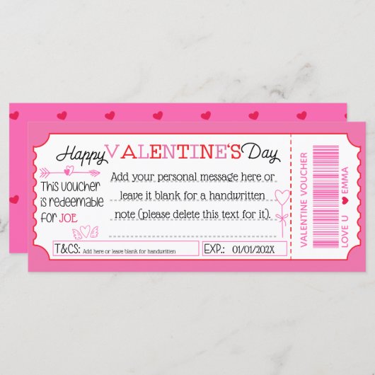 Carte Fun Custom Valentine's Day Card comme bon cadeau (Devant / Derrière)