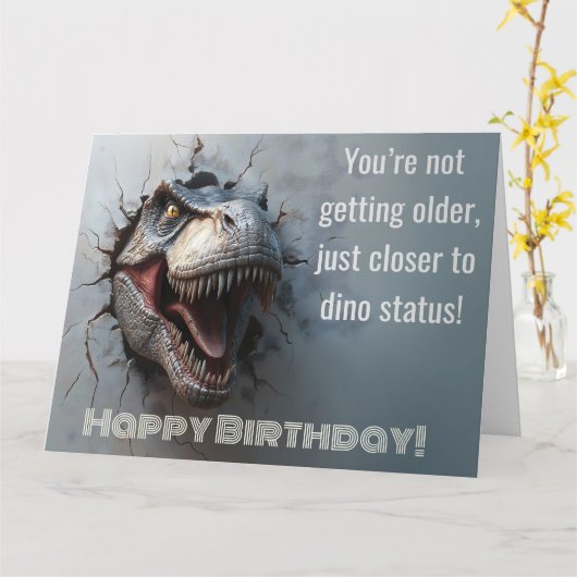 Carte Fun Dino T-rex conception d'anniversaire (Fleur jaune)