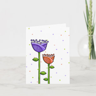 Carte Fun Doodle Flowers violet orange points Note Card