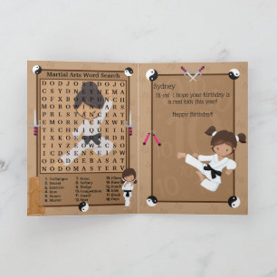 Carte Fun Ethnic Girls Karate Word Rechercher Joyeux Ann