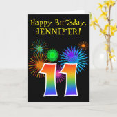 Carte Fun Fireworks + Rainbow Motif "11" Anniversaire # (Fleur jaune)