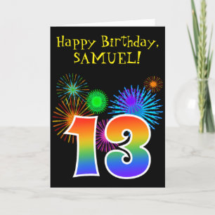 Carte Fun Fireworks + Rainbow Motif "13" Anniversaire #