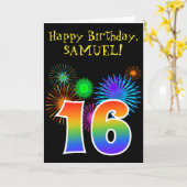 Carte Fun Fireworks + Rainbow Motif "16" Anniversaire # (Fleur jaune)