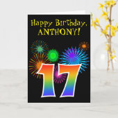 Carte Fun Fireworks + Rainbow Motif "17" Anniversaire # (Fleur jaune)