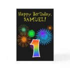 Fun Fireworks + Rainbow Motif "1" Anniversaire #