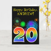 Carte Fun Fireworks + Rainbow Motif "20" Anniversaire # (Fleur jaune)
