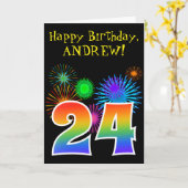 Carte Fun Fireworks + Rainbow Motif "24" Anniversaire # (Fleur jaune)