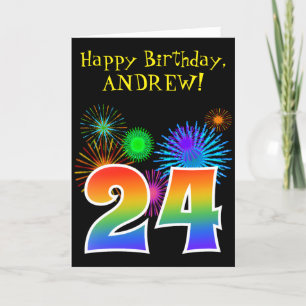 Carte Fun Fireworks + Rainbow Motif "24" Anniversaire #