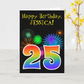 Carte Fun Fireworks + Rainbow Motif "25" Anniversaire # (Fleur jaune)