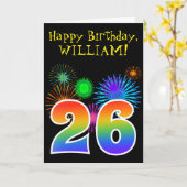 Carte Fun Fireworks + Rainbow Motif "26" Anniversaire # (Fleur jaune)