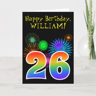 Carte Fun Fireworks + Rainbow Motif "26" Anniversaire #