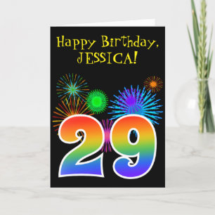 Carte Fun Fireworks + Rainbow Motif "29" Anniversaire #