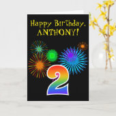 Carte Fun Fireworks + Rainbow Motif "2" Anniversaire # (Fleur jaune)