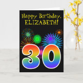 Carte Fun Fireworks + Rainbow Motif "30" Anniversaire # (Fleur jaune)