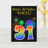 Carte Fun Fireworks + Rainbow Motif "31" Anniversaire # (Fleur jaune)