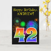 Carte Fun Fireworks + Rainbow Motif "42" Anniversaire # (Fleur jaune)