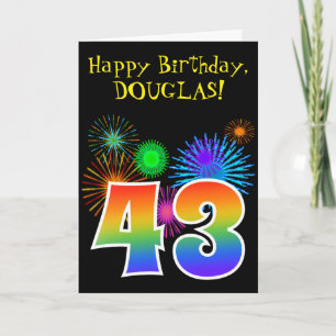 Carte Fun Fireworks + Rainbow Motif "43" Anniversaire #