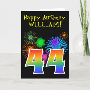 Carte Fun Fireworks + Rainbow Motif "44" Anniversaire #