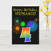 Carte Fun Fireworks + Rainbow Motif "4" Anniversaire # (Fleur jaune)