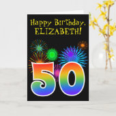 Carte Fun Fireworks + Rainbow Motif "50" Anniversaire # (Fleur jaune)