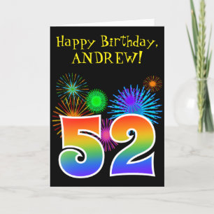 Carte Fun Fireworks + Rainbow Motif "52" Anniversaire #